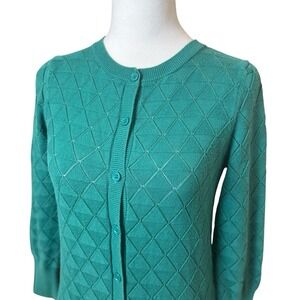 ModCloth Womens Green Pointelle Cardigan Small Lightweight Dainty Spring Casual
